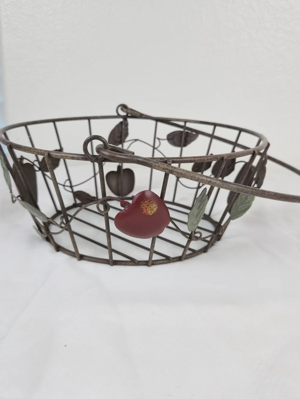 Decorative Metal Fruit Basket with Red Apple Accents